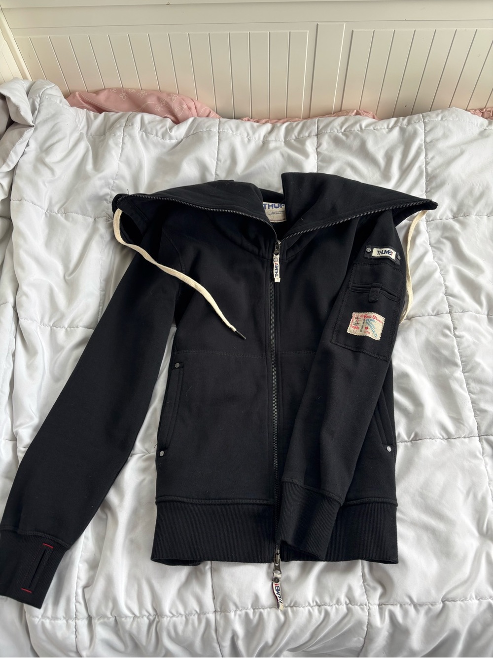 Thumb United “Casey” Fleece Hoodie - Black Full Zip, Oversized Cowl Collar - Picture 8 of 8